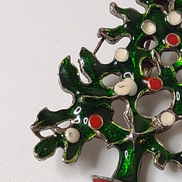 Green, Red, And White Christmas Tree Brooch - Picture 3 of 9
